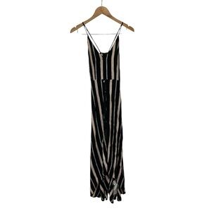 Reformation Striped Savannah Black Taupe Asymmetrical Hem Button Up Midi Dress 6